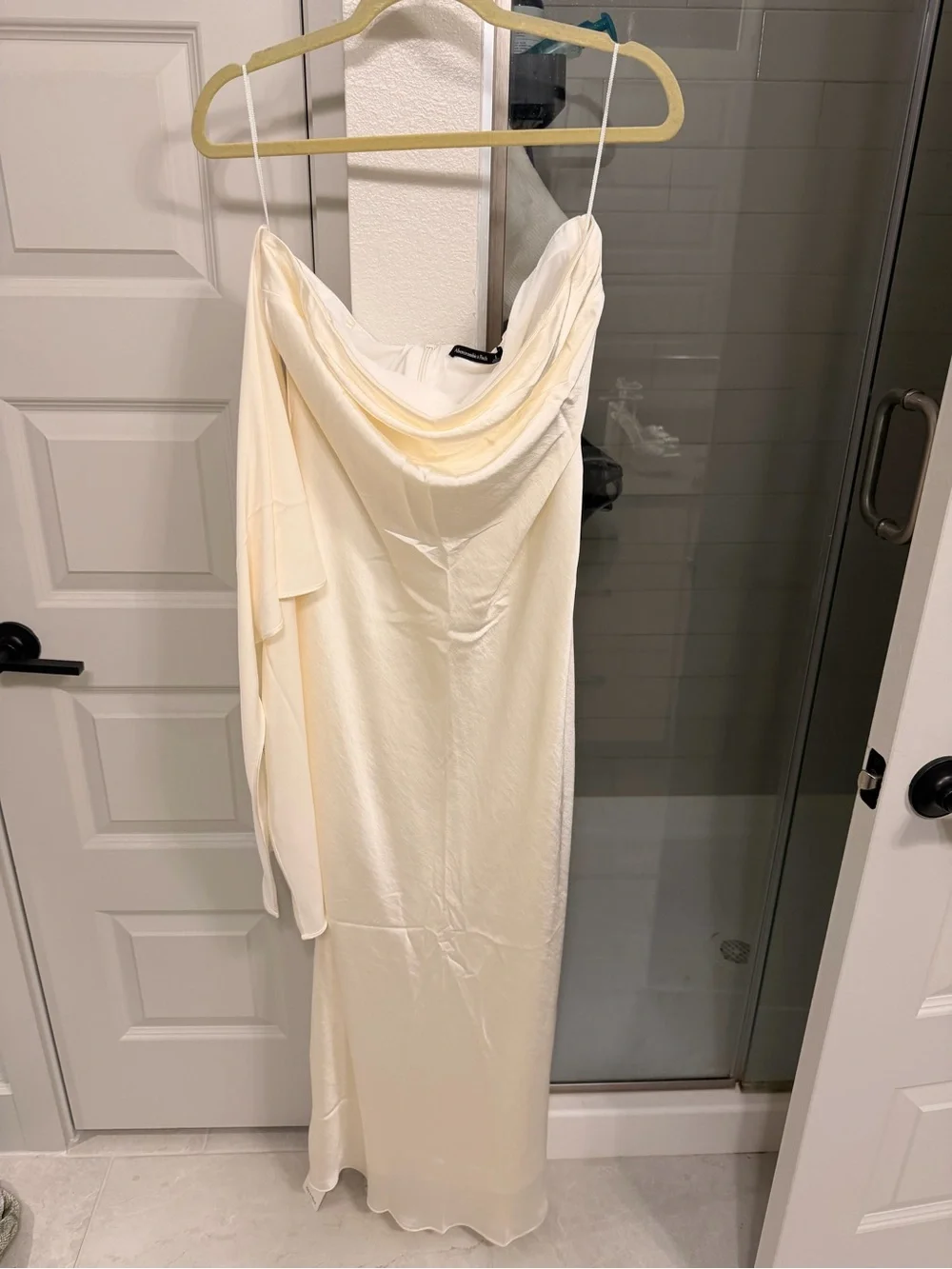 Elegant Cream Slip Dress with Draped Scarf